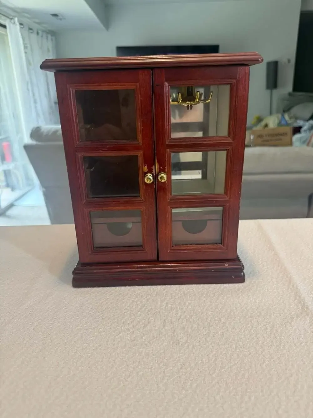 Vintage Mahogany Finish Wooden Tabletop Jewelry Armoire *see description